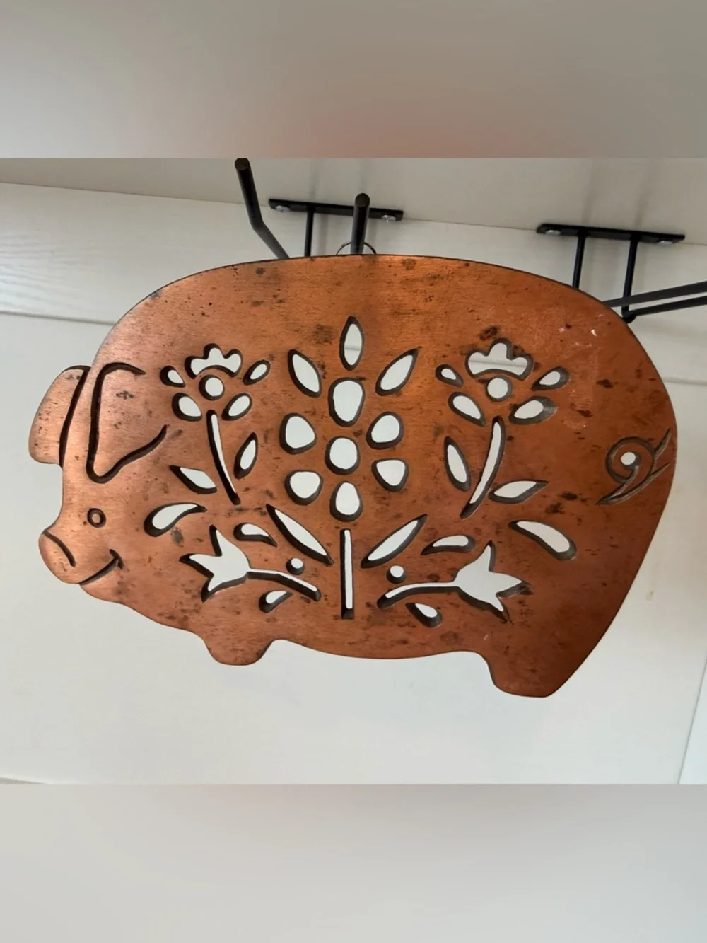 Vintage Pig Copper Plated Cast Iron Pot Holder Trivet 1980’s Farmhouse Taiwan - Picture 4 of 5